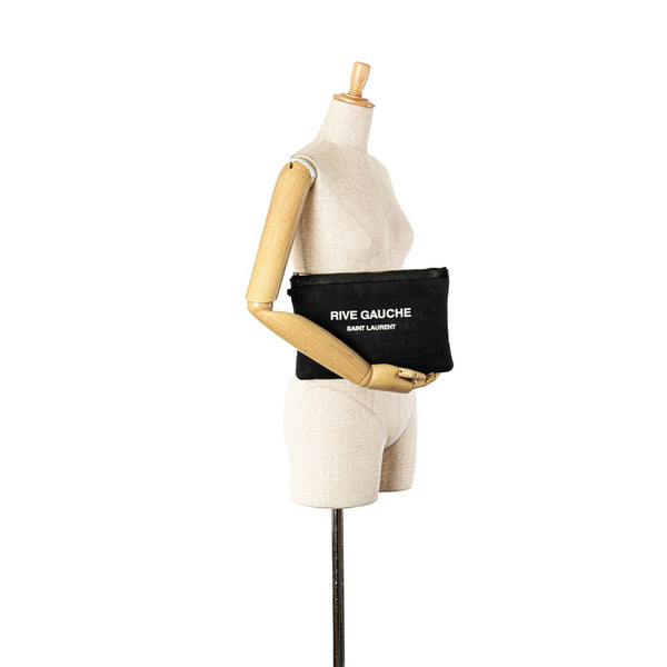 サンローラン リヴ ゴーシュ クラッチバッグ ブラック キャンバス レザー レディース SAINT LAURENT 【中古】