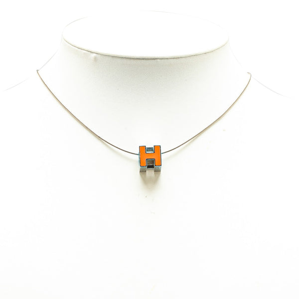 エルメス カージュドアッシュ Hキューブ ネックレス オレンジ シルバー メタル レディース HERMES 【中古】