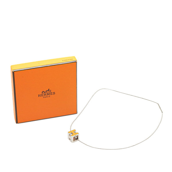 エルメス カージュドアッシュ Hキューブ ネックレス オレンジ シルバー メタル レディース HERMES 【中古】