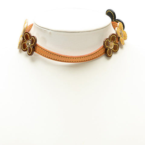 ルイ ヴィトン フラワー レキシントン チョーカー M92252 ブラック イエロー ブロンズ レザー エナメル レディース LOUIS VUITTON 【中古】