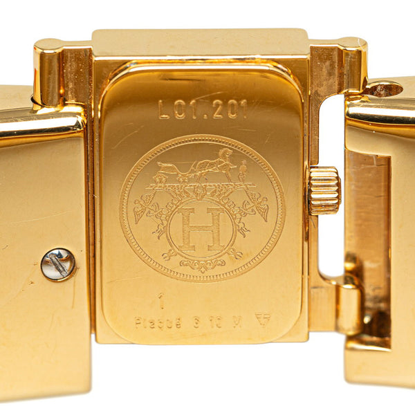 エルメス ロケ 白馬 七宝焼 バングル 腕時計 LO1.201 クオーツ ゴールド文字盤 メッキ レディース HERMES 【中古】