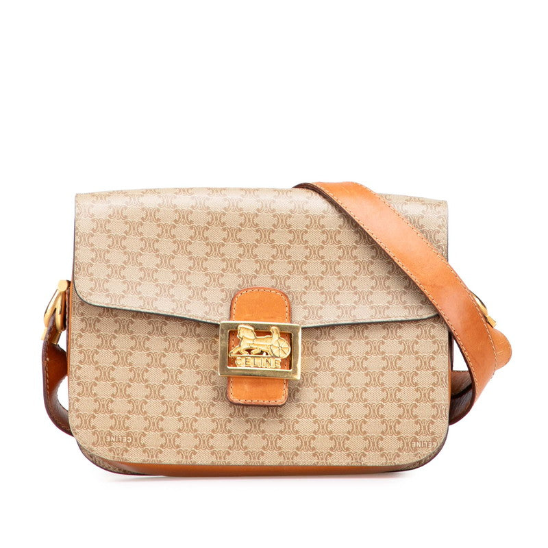 セリーヌ マカダム 斜め掛け ショルダーバッグ ベージュ PVC レザー レディース CELINE 【中古】