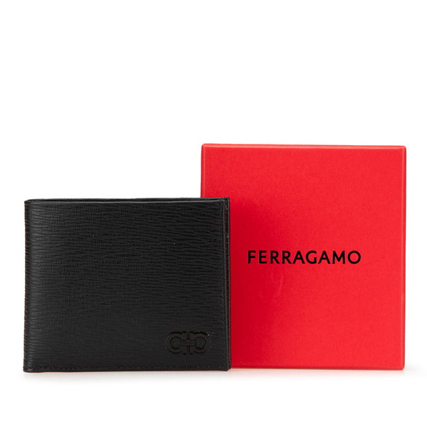 サルヴァトーレフェラガモ ガンチーニ 二つ折り財布 66a065 ブラック レザー メンズ Salvatore Ferragamo 【中古】