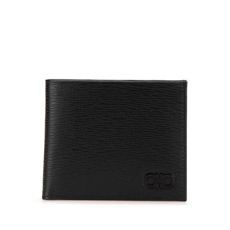 サルヴァトーレフェラガモ ガンチーニ 二つ折り財布 66a065 ブラック レザー メンズ Salvatore Ferragamo 【中古】