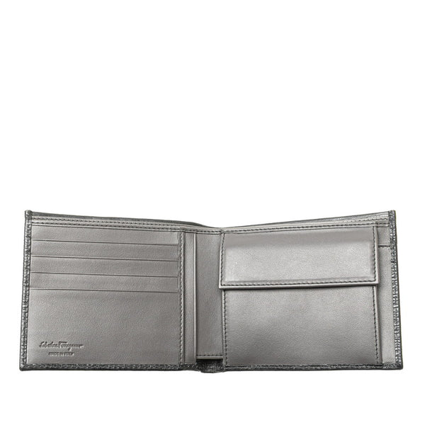 サルヴァトーレフェラガモ ガンチーニ 二つ折り財布 66a065 ブラック レザー メンズ Salvatore Ferragamo 【中古】