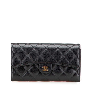 シャネル マトラッセ ココマーク 長財布 ブラック キャビアスキン レディース CHANEL 【中古】