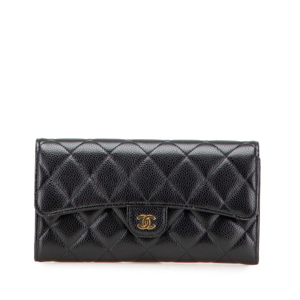 シャネル マトラッセ ココマーク 長財布 ブラック キャビアスキン レディース CHANEL 【中古】