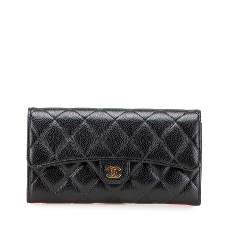 シャネル マトラッセ ココマーク 長財布 ブラック キャビアスキン レディース CHANEL 【中古】