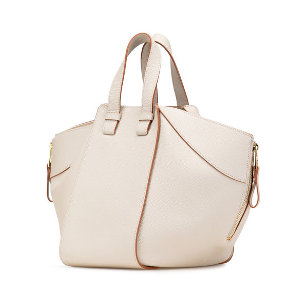 ロエベ ハンモック スモール ハンドバッグ ショルダーバッグ 2WAY ライトグレー ゴールド金具 カーフレザー レディース LOEWE 【中古】