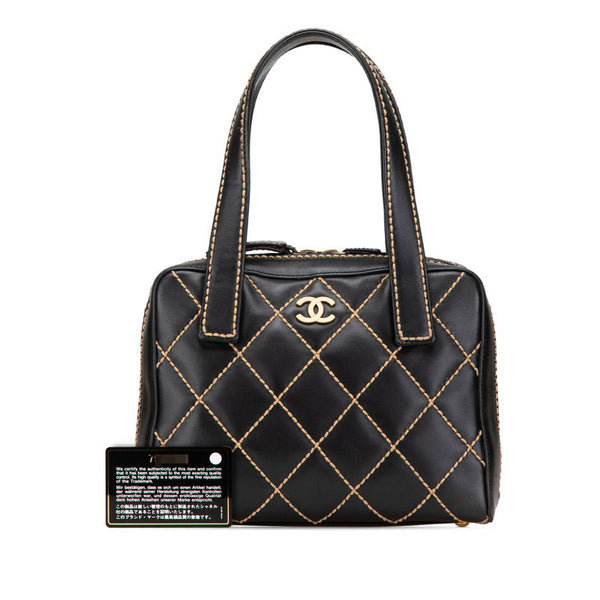 シャネル ココマーク ワイルドステッチ ハンドバッグ ブラック レザー レディース CHANEL 【中古】