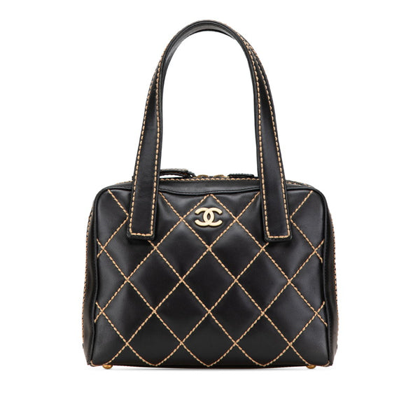シャネル ココマーク ワイルドステッチ ハンドバッグ ブラック レザー レディース CHANEL 【中古】