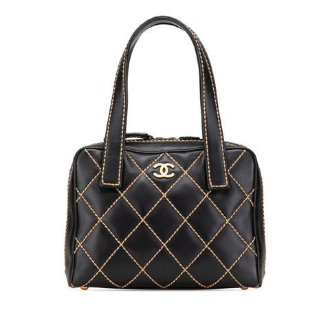 シャネル ココマーク ワイルドステッチ ハンドバッグ ブラック レザー レディース CHANEL 【中古】