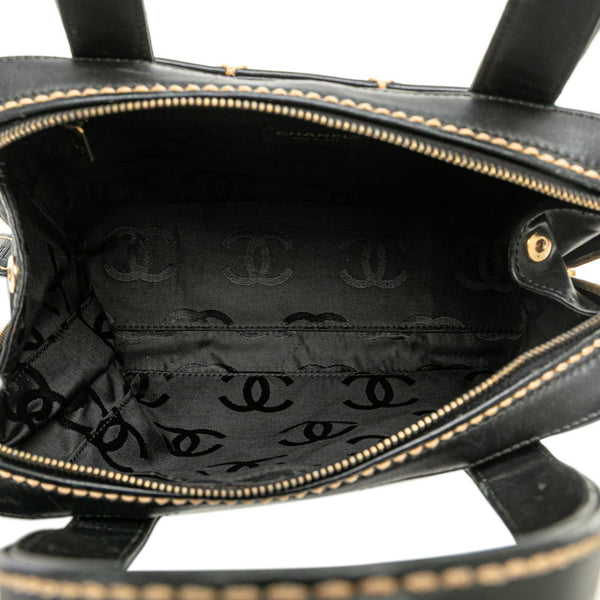シャネル ココマーク ワイルドステッチ ハンドバッグ ブラック レザー レディース CHANEL 【中古】
