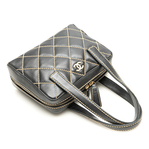 シャネル ココマーク ワイルドステッチ ハンドバッグ ブラック レザー レディース CHANEL 【中古】