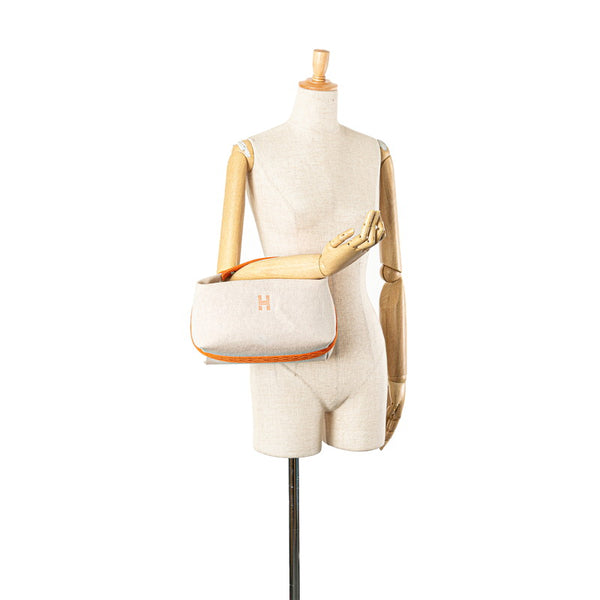 エルメス ブリッドアブラックGM ハンドバッグ オレンジ ベージュ キャンバス レディース HERMES 【中古】