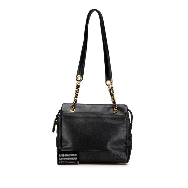 シャネル トリプルココマーク チェーン トートバッグ ブラック キャビアスキン レディース CHANEL 【中古】