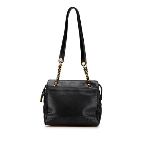 シャネル トリプルココマーク チェーン トートバッグ ブラック キャビアスキン レディース CHANEL 【中古】