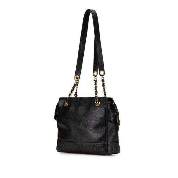 シャネル トリプルココマーク チェーン トートバッグ ブラック キャビアスキン レディース CHANEL 【中古】