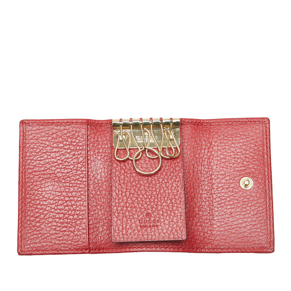 グッチ プチ GGマーモント 6連 ゴールド金具 キーケース 456118 レッド レザー レディース GUCCI 【中古】