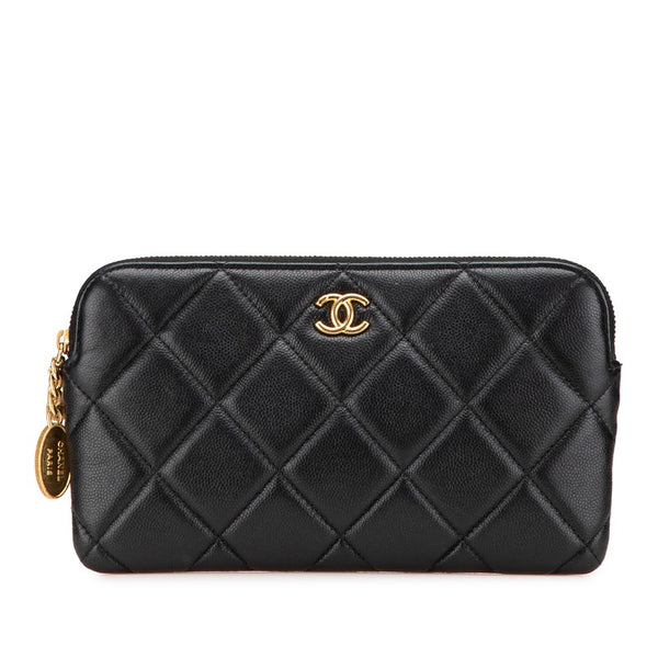 シャネル ココマーク ポーチ ブラック キャビアスキン レディース CHANEL 【中古】