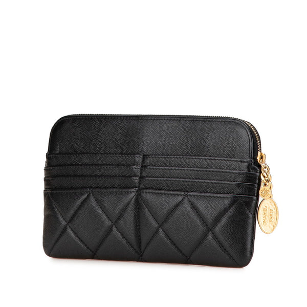 シャネル ココマーク ポーチ ブラック キャビアスキン レディース CHANEL 【中古】