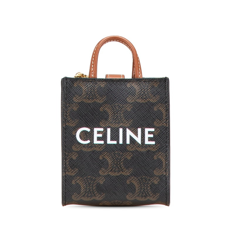 セリーヌ トリオンフ マイクロ バーティカル カバ チャーム キーリング キーホルダー ブラウン PVC レザー レディース CELINE 【中古】