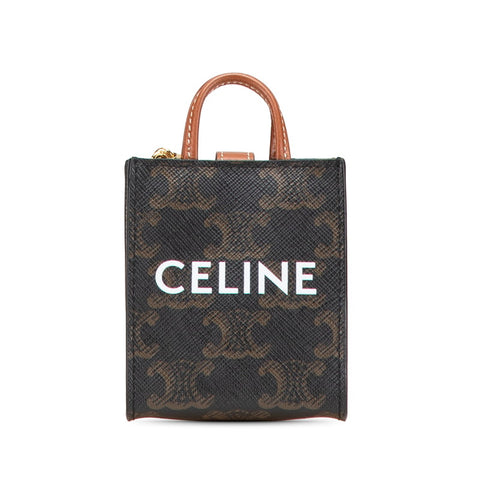 セリーヌ トリオンフ マイクロ バーティカル カバ チャーム キーリング キーホルダー ブラウン PVC レザー レディース CELINE 【中古】
