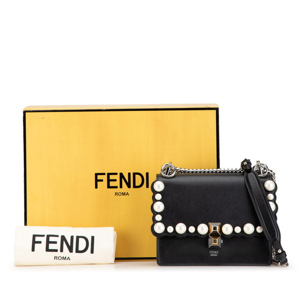フェンディ キャナイ ミニ パール チェーン ショルダーバッグ 8M0381 ブラック レザー レディース FENDI 【中古】