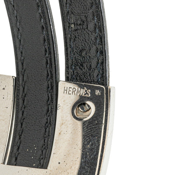 エルメス プスプス ブレスレット シルバー ブラック メタル レザー レディース HERMES 【中古】