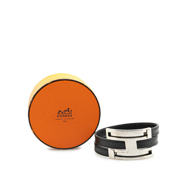 エルメス プスプス ブレスレット シルバー ブラック メタル レザー レディース HERMES 【中古】