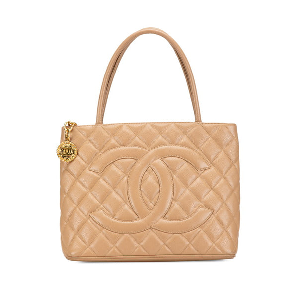 シャネル マトラッセ 復刻トート ココマーク トートバッグ ベージュ キャビアスキン レディース CHANEL 【中古】