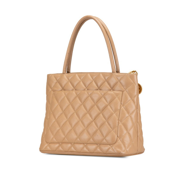 シャネル マトラッセ 復刻トート ココマーク トートバッグ ベージュ キャビアスキン レディース CHANEL 【中古】