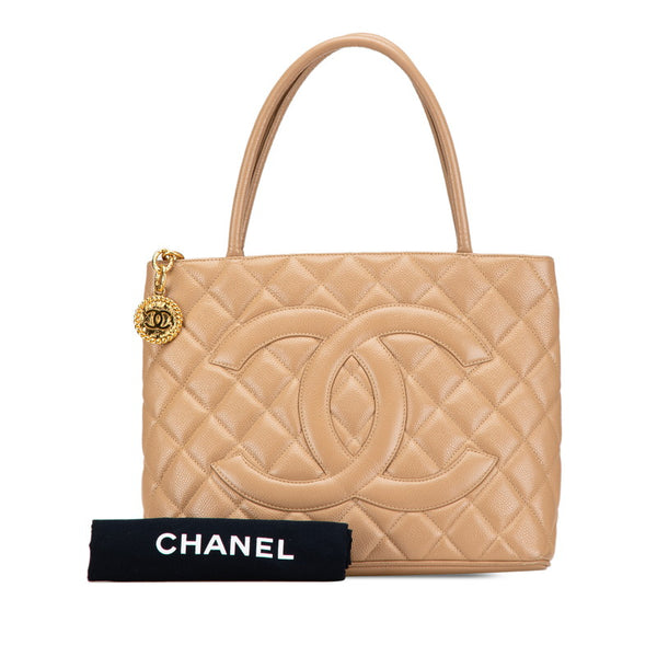 シャネル マトラッセ 復刻トート ココマーク トートバッグ ベージュ キャビアスキン レディース CHANEL 【中古】