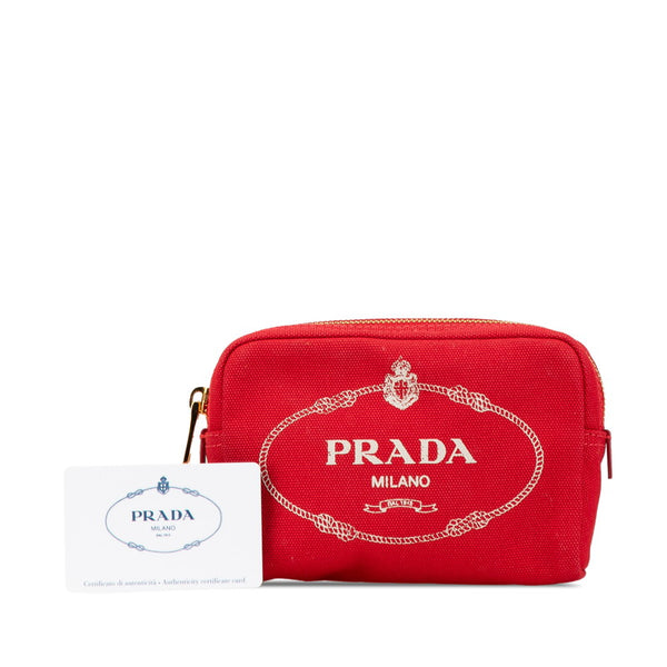 プラダ カナパロゴ ポーチ 1NA021 ロッソ レッド キャンバス レザー レディース PRADA 【中古】