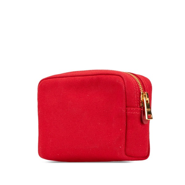プラダ カナパロゴ ポーチ 1NA021 ロッソ レッド キャンバス レザー レディース PRADA 【中古】