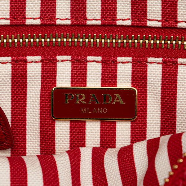 プラダ カナパロゴ ポーチ 1NA021 ロッソ レッド キャンバス レザー レディース PRADA 【中古】