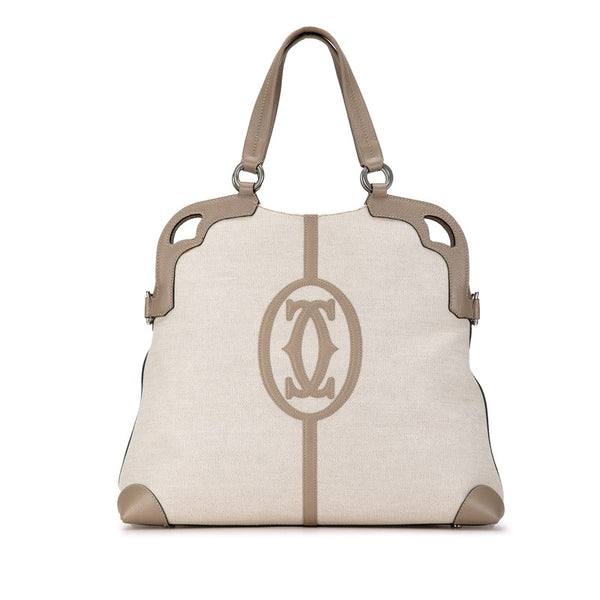 カルティエ マルチェロ ハンドバッグ ショルダーバッグ 2WAY ベージュ グレー キャンバス レザー レディース CARTIER 【中古】