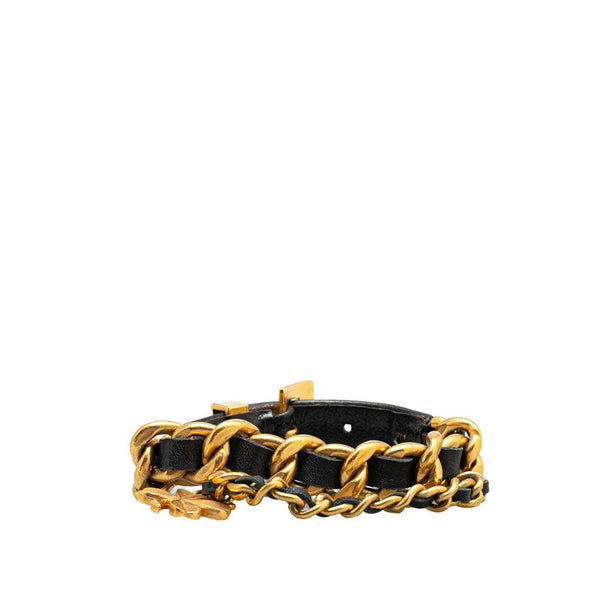シャネル クローバー 四つ葉 モチーフ ブレスレット ゴールド ブラック メッキ レザー レディース CHANEL 【中古】
