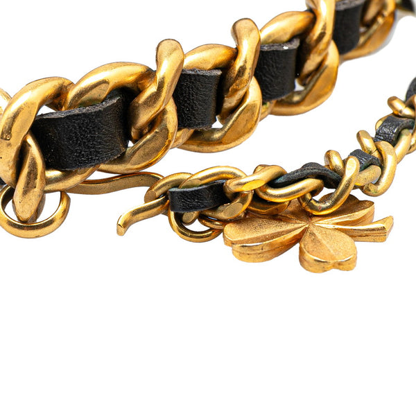 シャネル クローバー 四つ葉 モチーフ ブレスレット ゴールド ブラック メッキ レザー レディース CHANEL 【中古】