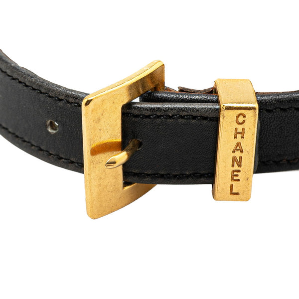 シャネル クローバー 四つ葉 モチーフ ブレスレット ゴールド ブラック メッキ レザー レディース CHANEL 【中古】