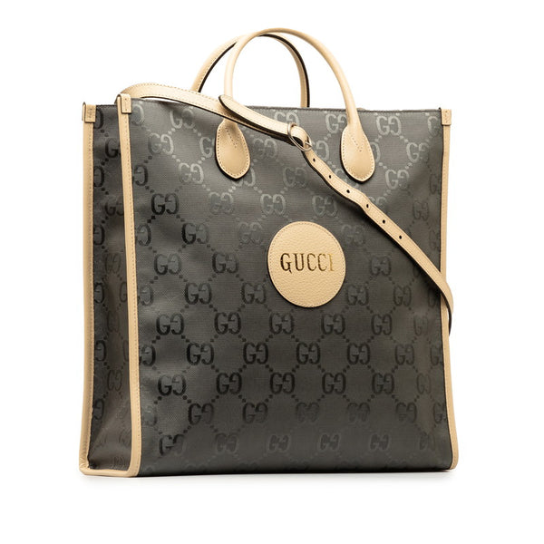 グッチ GGナイロン オブザグリッド ロングトート ハンドバッグ ショルダーバッグ 2WAY 630355 グレー ベージュ ナイロン レザー レディース GUCCI 【中古】
