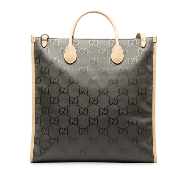 グッチ GGナイロン オブザグリッド ロングトート ハンドバッグ ショルダーバッグ 2WAY 630355 グレー ベージュ ナイロン レザー レディース GUCCI 【中古】