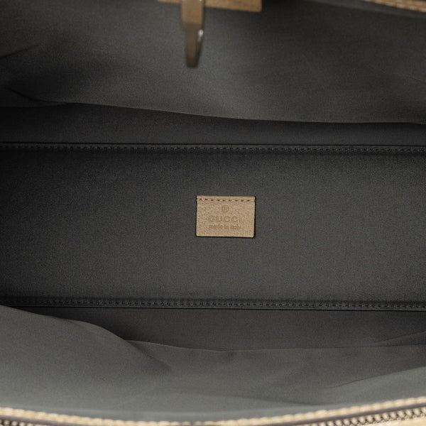 グッチ GGナイロン オブザグリッド ロングトート ハンドバッグ ショルダーバッグ 2WAY 630355 グレー ベージュ ナイロン レザー レディース GUCCI 【中古】