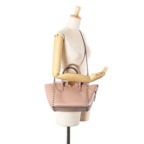 ヴァレンチノ ロックスタッズ ハンドバッグ ショルダーバッグ 2WAY グレージュ  レザー レディース Valentino 【中古】