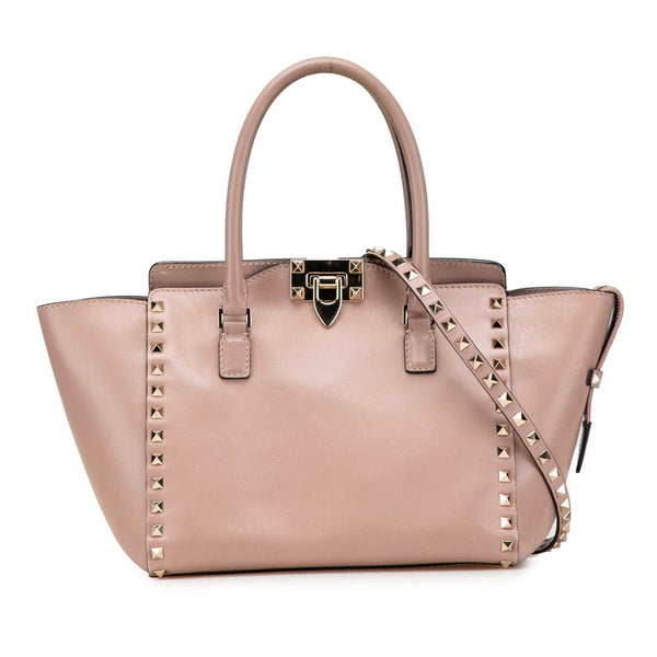 ヴァレンチノ ロックスタッズ ハンドバッグ ショルダーバッグ 2WAY グレージュ  レザー レディース Valentino 【中古】