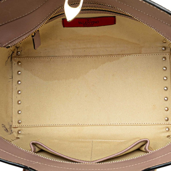 ヴァレンチノ ロックスタッズ ハンドバッグ ショルダーバッグ 2WAY グレージュ  レザー レディース Valentino 【中古】