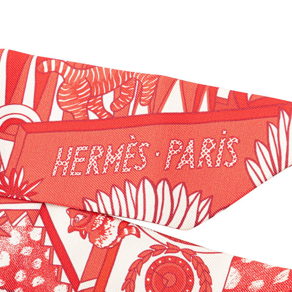 エルメス ツイリー ANIMAPOLIS スカーフ レッド マルチカラー シルク レディース HERMES 【中古】
