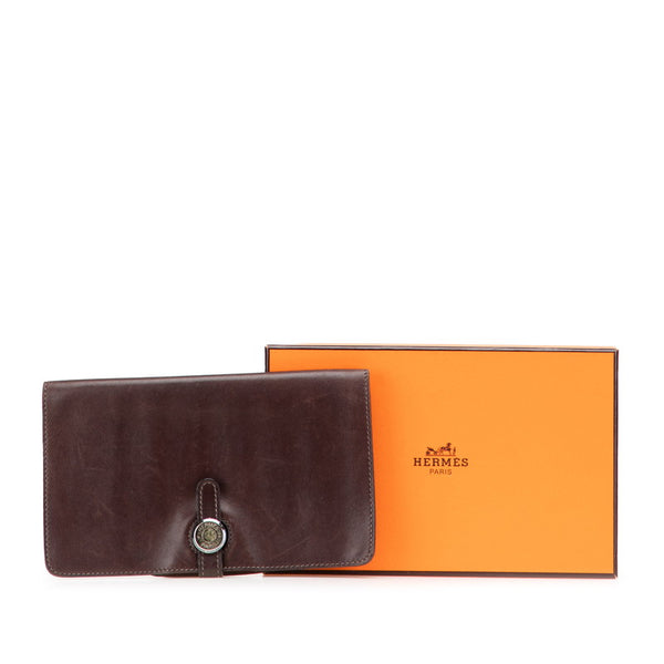 エルメス ドゴンMM 長財布 カードケース ブラウン スイフト レディース HERMES 【中古】