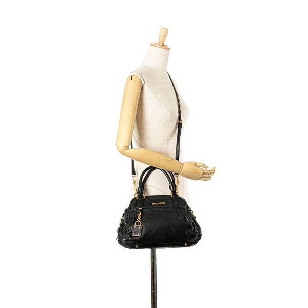 ミュウミュウ ハンドバッグ ショルダーバッグ 2WAY ブラック レザー レディース MIUMIU 【中古】