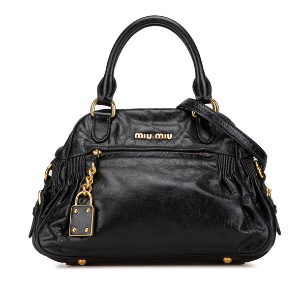 ミュウミュウ ハンドバッグ ショルダーバッグ 2WAY ブラック レザー レディース MIUMIU 【中古】